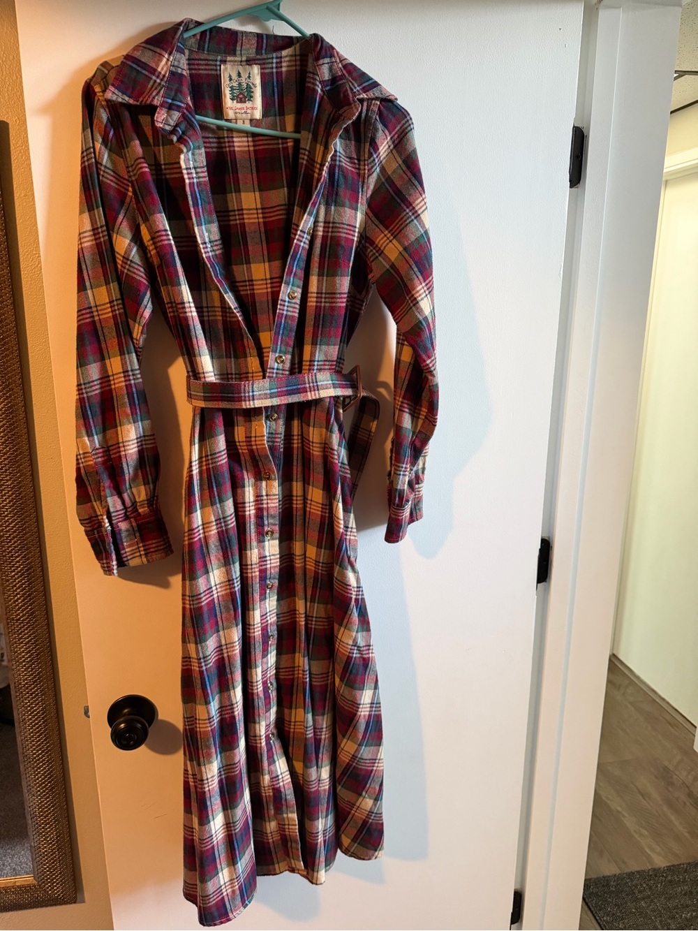 Kiel James Patrick Plaid Button-Front Shirt Dress in Red, Blue, Cream